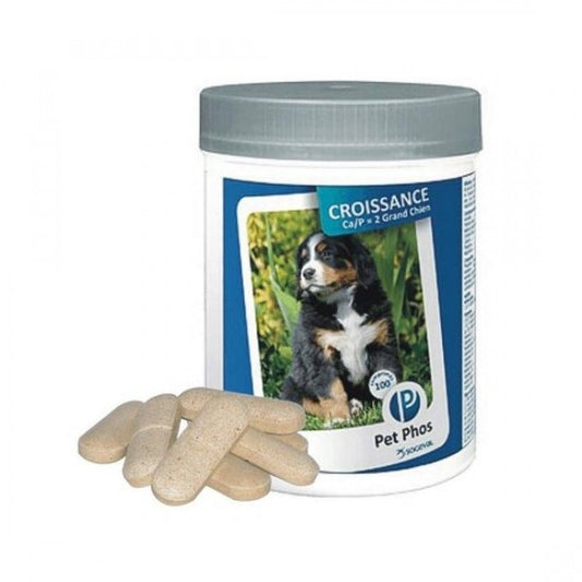 Pet Phos Croissance Ca/P=2, Grand Chien, 100 tablets // Nutritional supplement for dogs / Integratore alimentare per cani