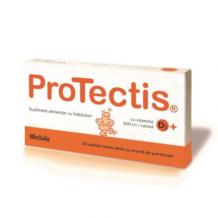 Protectis with vitamin D3 800 IU with orange flavor, 10 chewable tablets, BioGaia