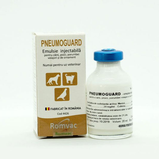 PNEUMOGUARD 20ML // Menthol 50 mg, Camphor 20 mg, Caffeine 50 mg // dogs, cats, racing and ornamental pigeons / cani, gatti, piccioni viaggiatori e ornamentali