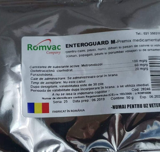 Enteroguard M 50g premiscela per mangimi medicati per cani, gatti, pollame,pappagalli, colombe Antidiarroico ad ampio spettro e antimicrobico - Pet Shop Luna